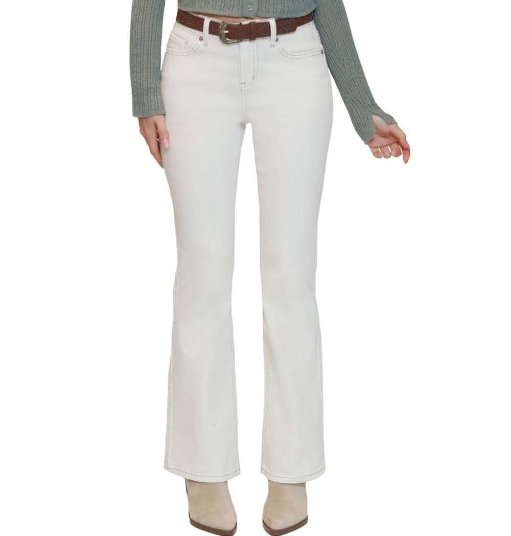 Madden Girl White Flare Denim Jeans With Back Flap Pockets